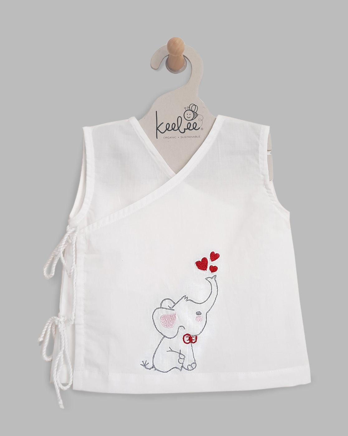 Elephant- Organic Cotton Sleeveless Embroidered Unisex Baby Jhabla - Totdot