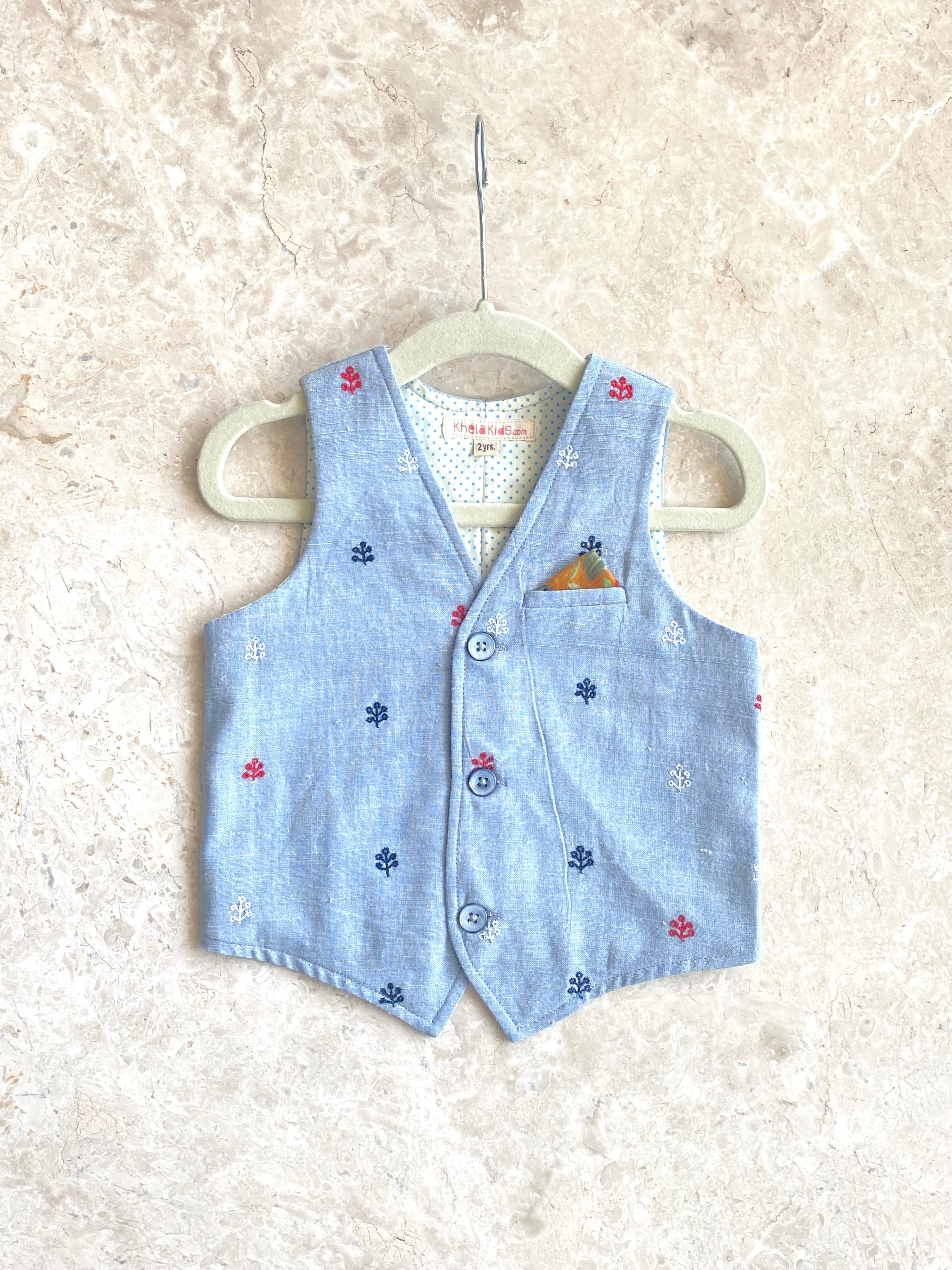 Embroidered Blue Waistcoat - Totdot