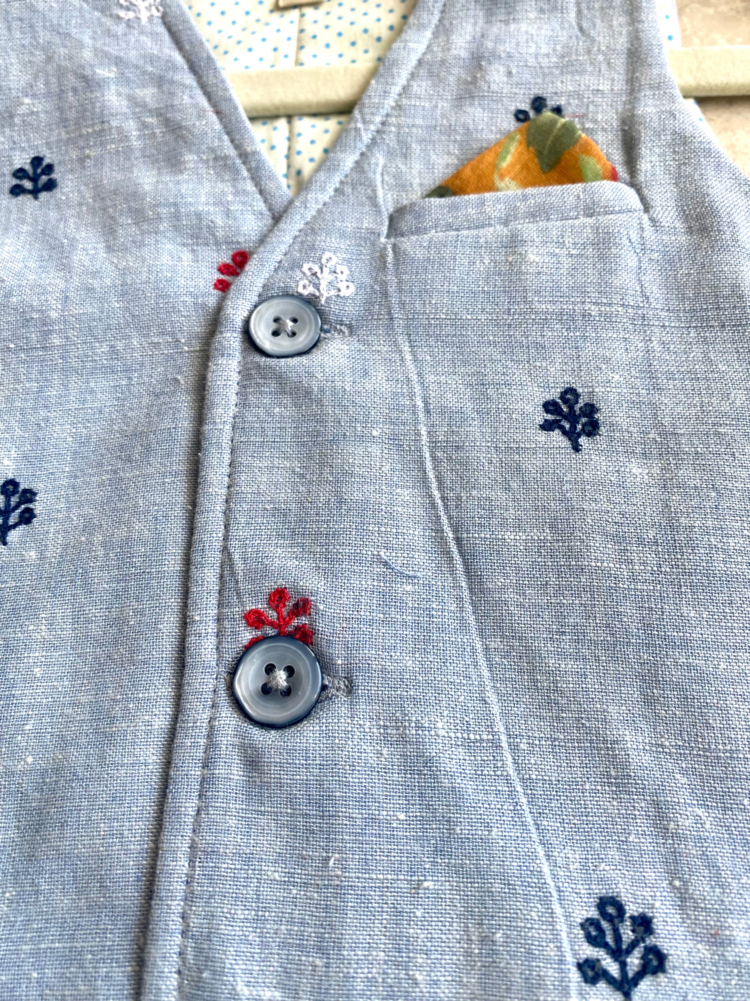 Embroidered Blue Waistcoat - Totdot