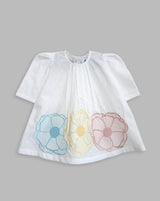 Flowers- Organic Cotton Putta Puff Sleeve Embroidered Girls Dress - Totdot