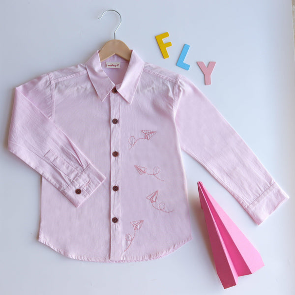 Fly High Embroidered Formal Shirt - Light Pink - Totdot