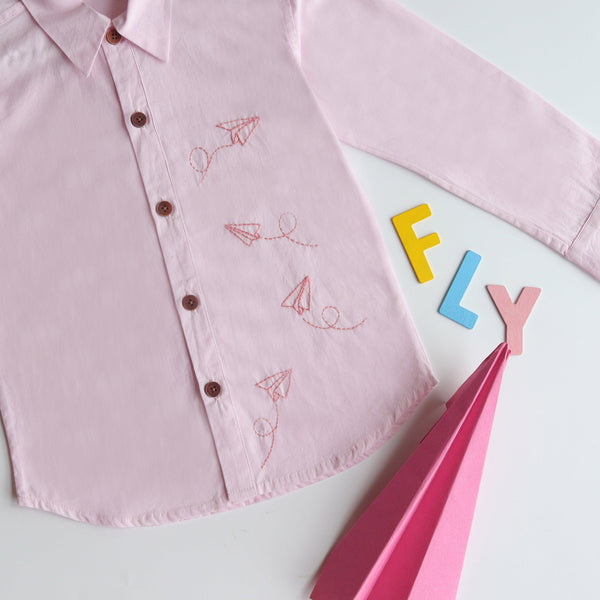 Fly High Embroidered Formal Shirt - Light Pink - Totdot