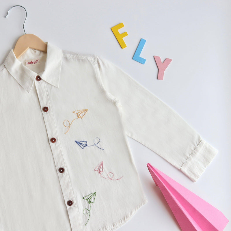 Fly High Embroidered Formal Shirt - White - Totdot