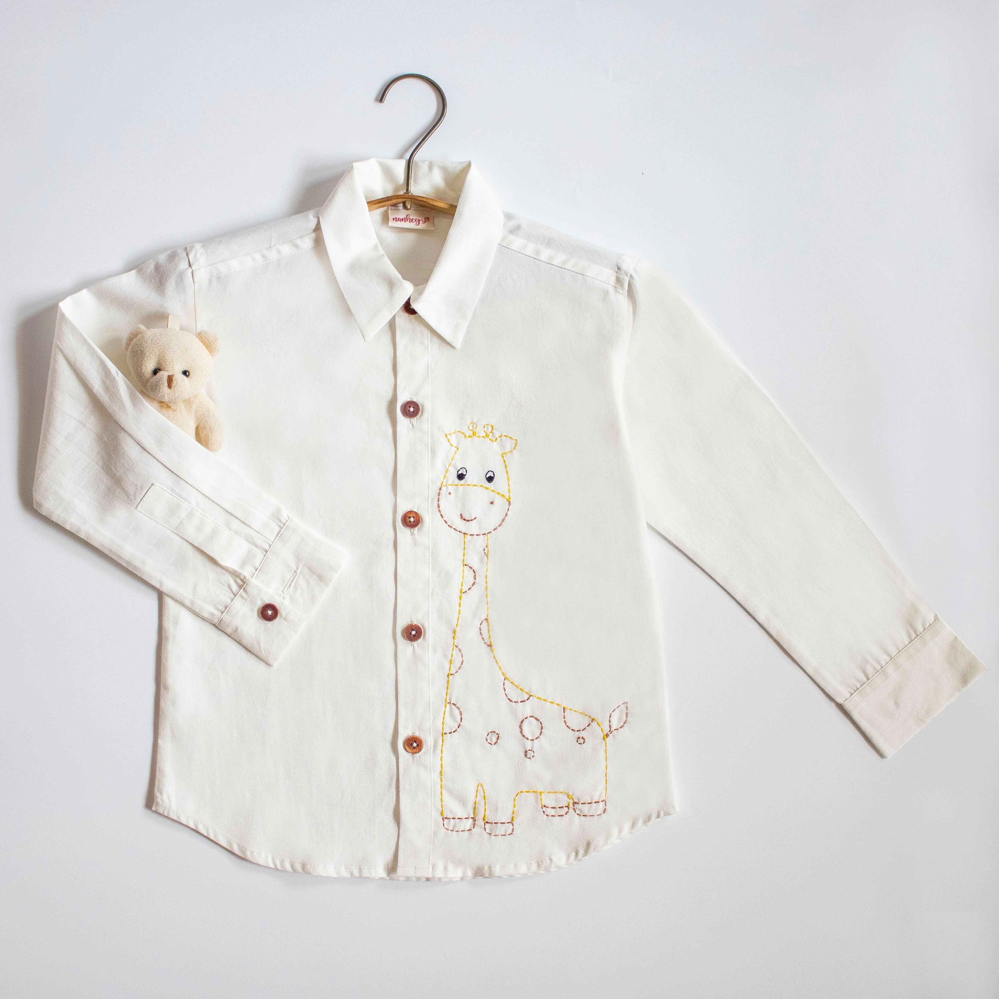 Frosty Giraffe Embroidered Formal Shirt - Totdot