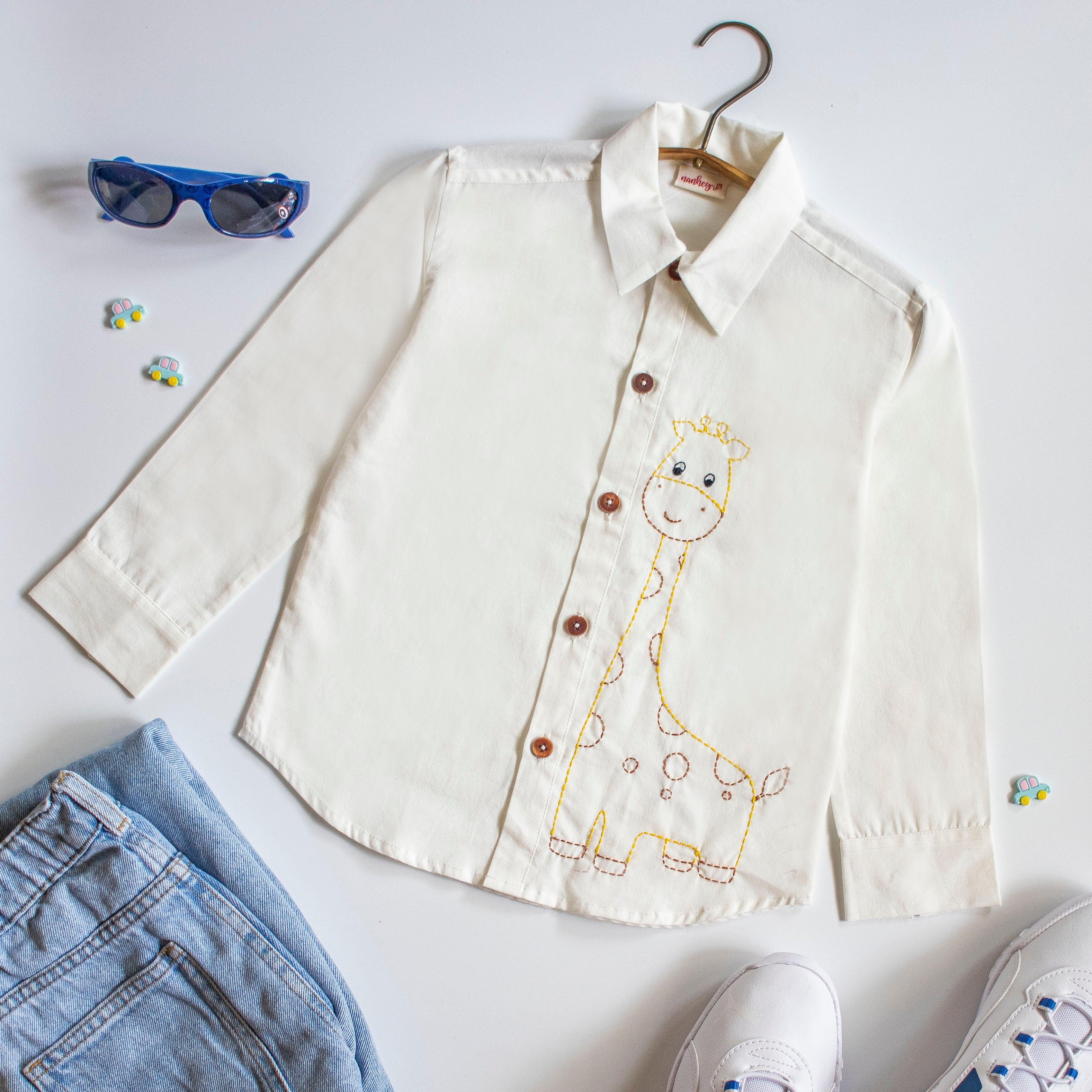 Frosty Giraffe Embroidered Formal Shirt - Totdot