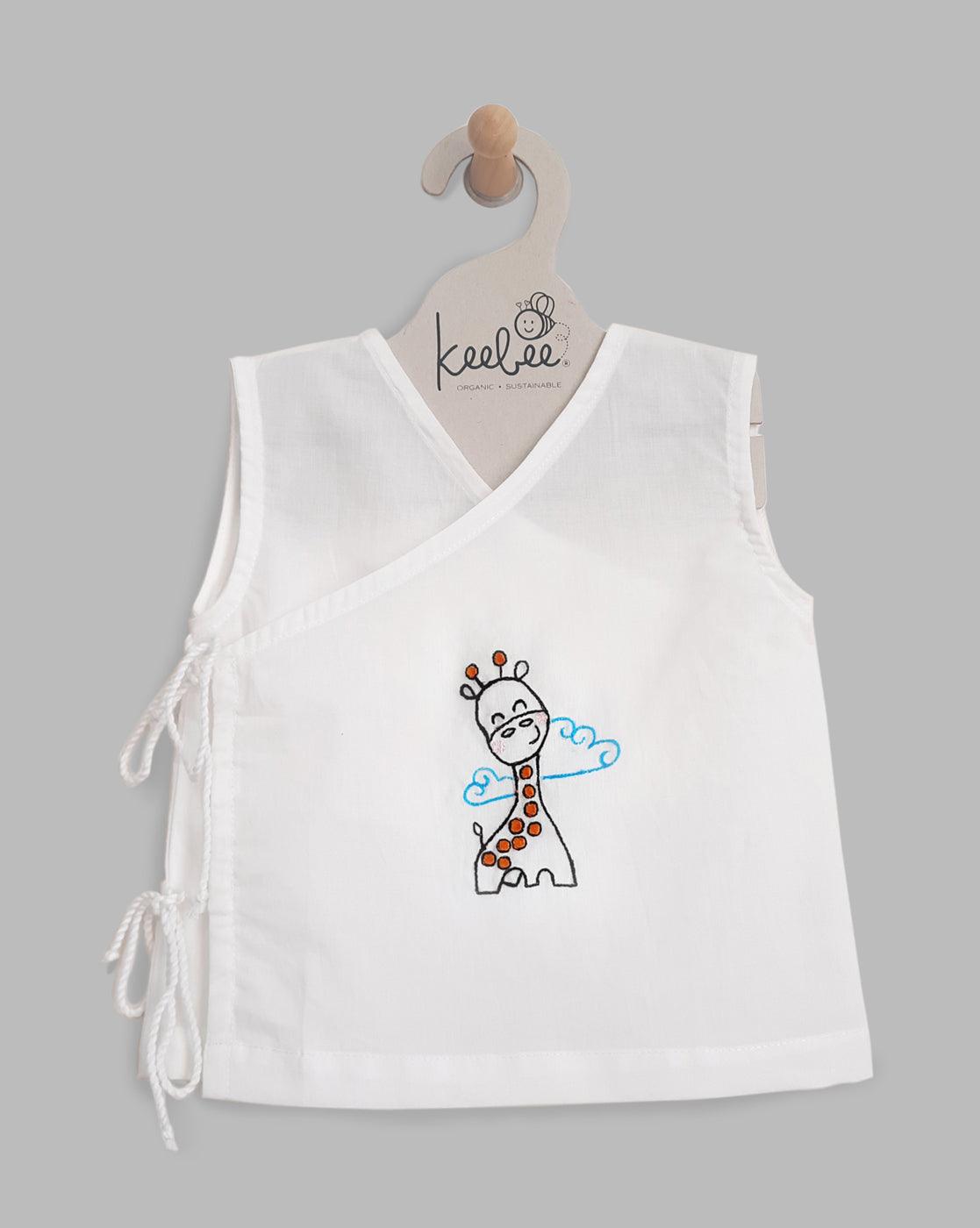 Giraffe- Organic Cotton Sleeveless Embroidered Baby Jhabla - Totdot