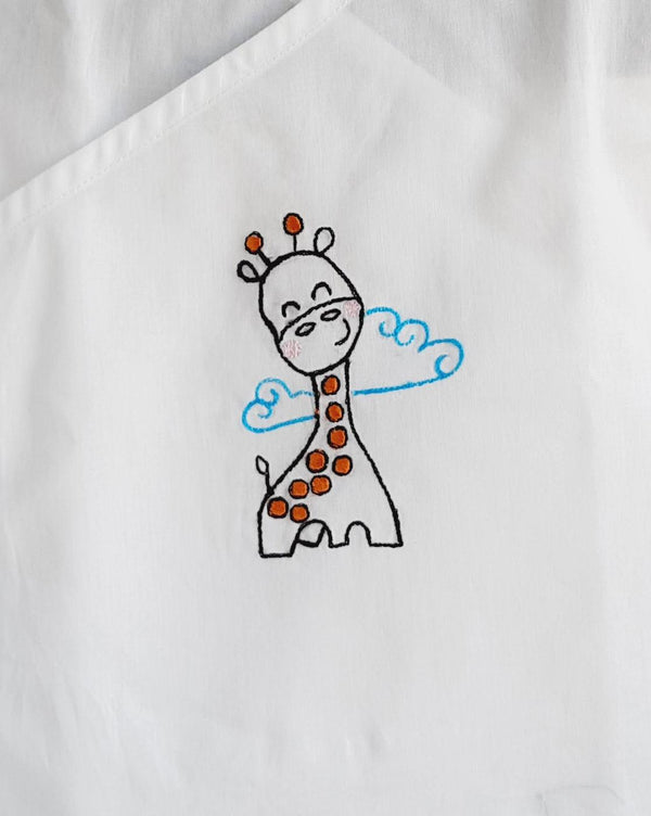 Giraffe- Organic Cotton Sleeveless Embroidered Baby Jhabla - Totdot