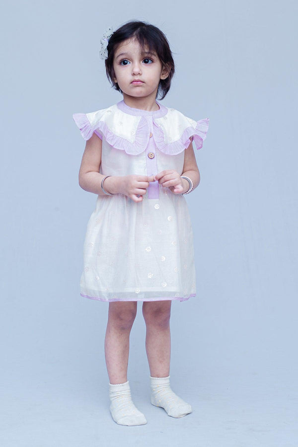 Girls Chanderi Sleeveless Party Dress with Sequins work - Offwhite - Totdot