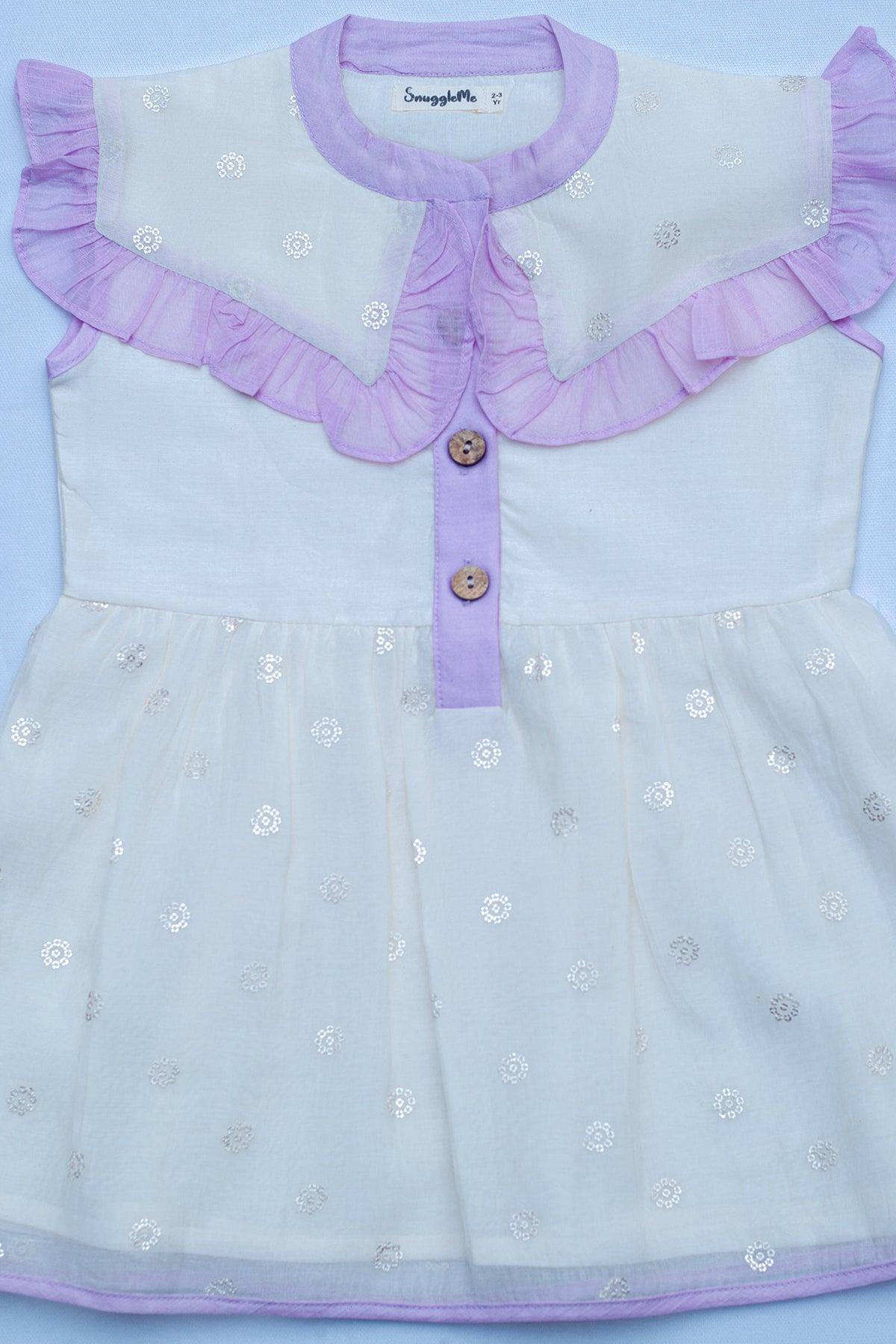 Girls Chanderi Sleeveless Party Dress with Sequins work - Offwhite - Totdot