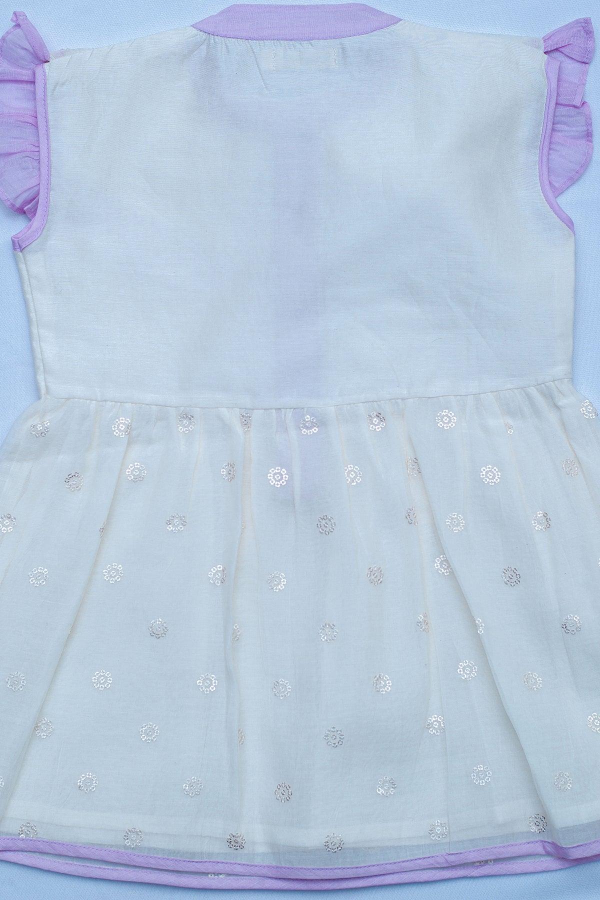 Girls Chanderi Sleeveless Party Dress with Sequins work - Offwhite - Totdot