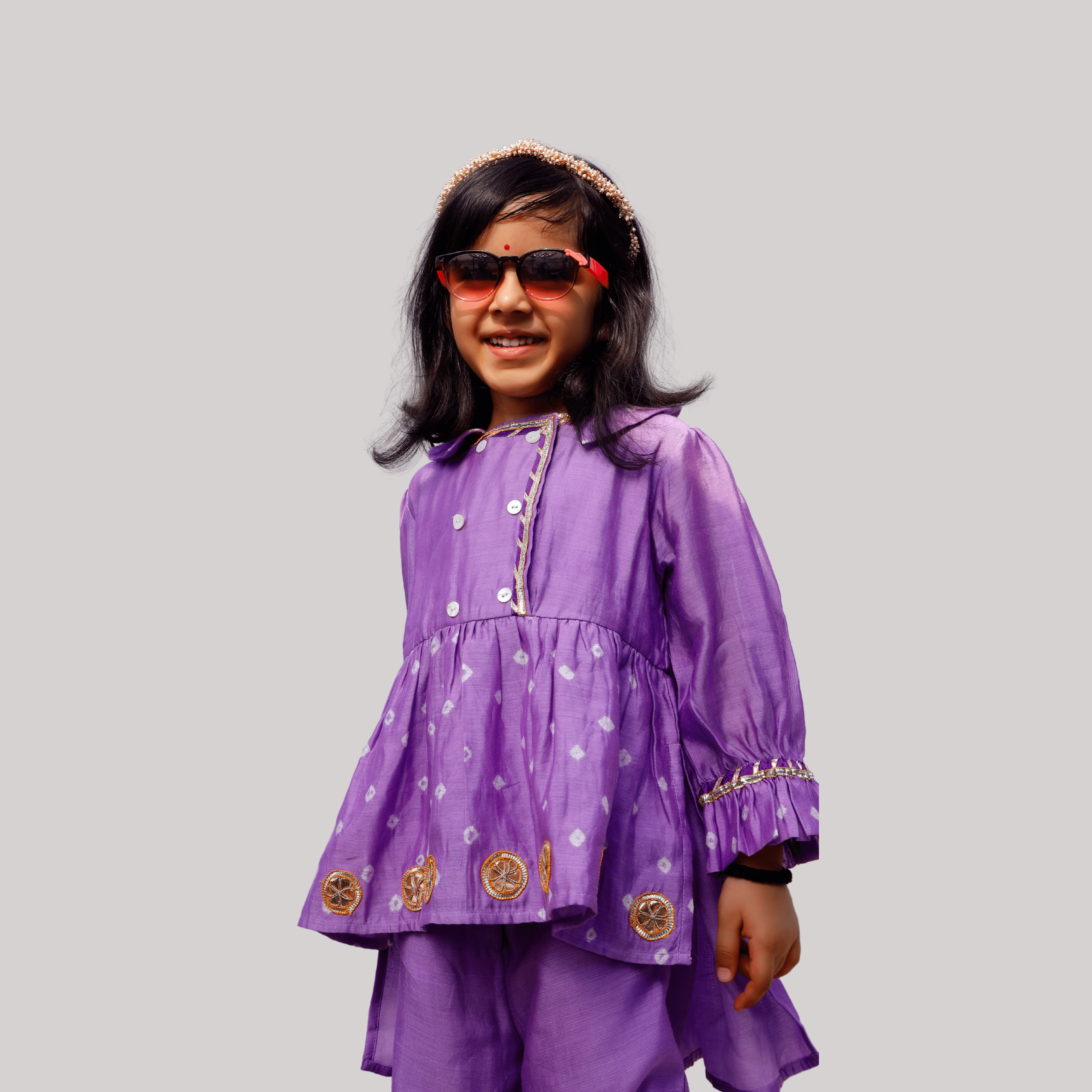 Girls Ethnic Gota Work Coord set Style Kurta Pajama Set - Purple - Totdot