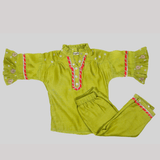 Girls Ethnic Gota Work Coord Set Style Kurta Set - Lime Green - Totdot