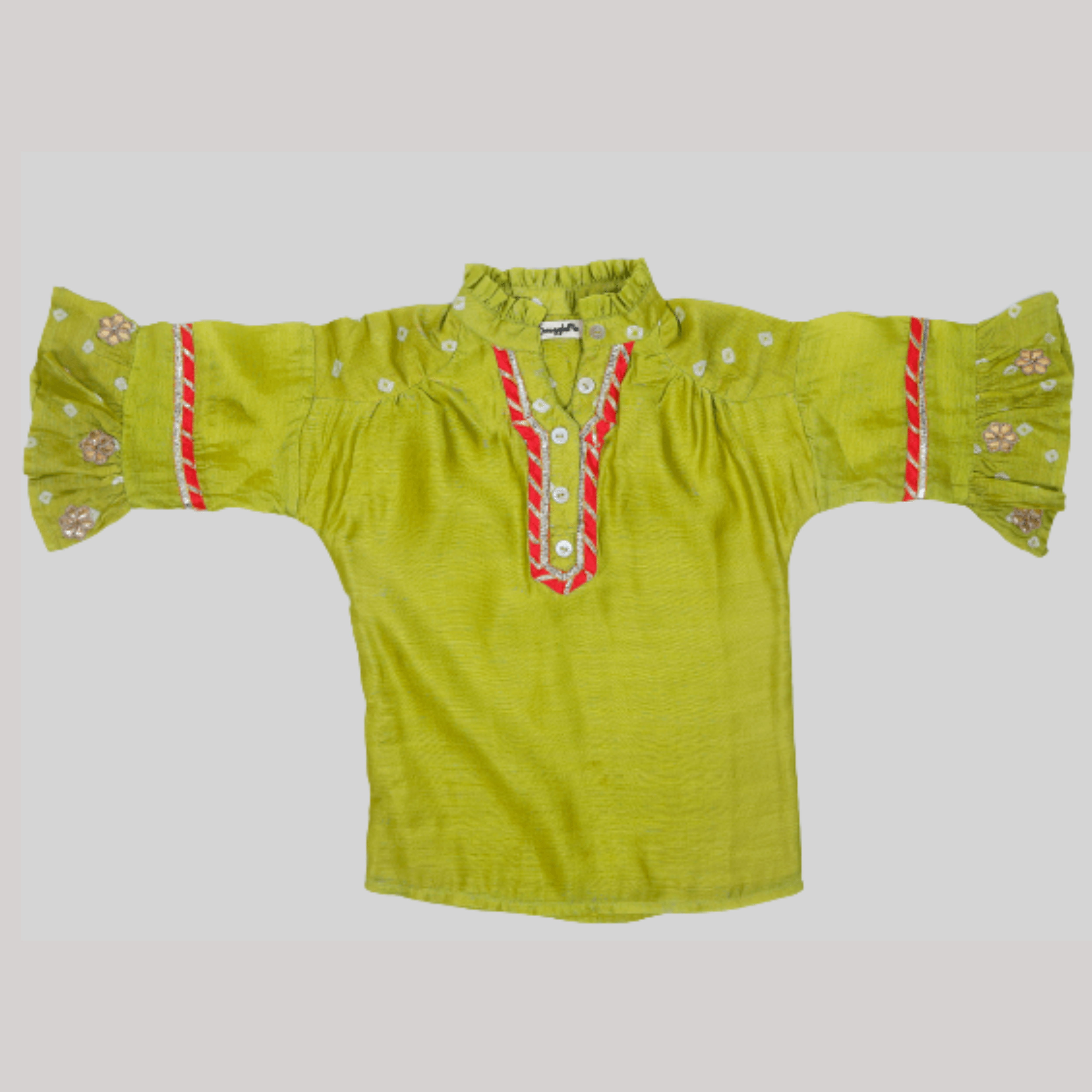 Girls Ethnic Gota Work Coord Set Style Kurta Set - Lime Green - Totdot