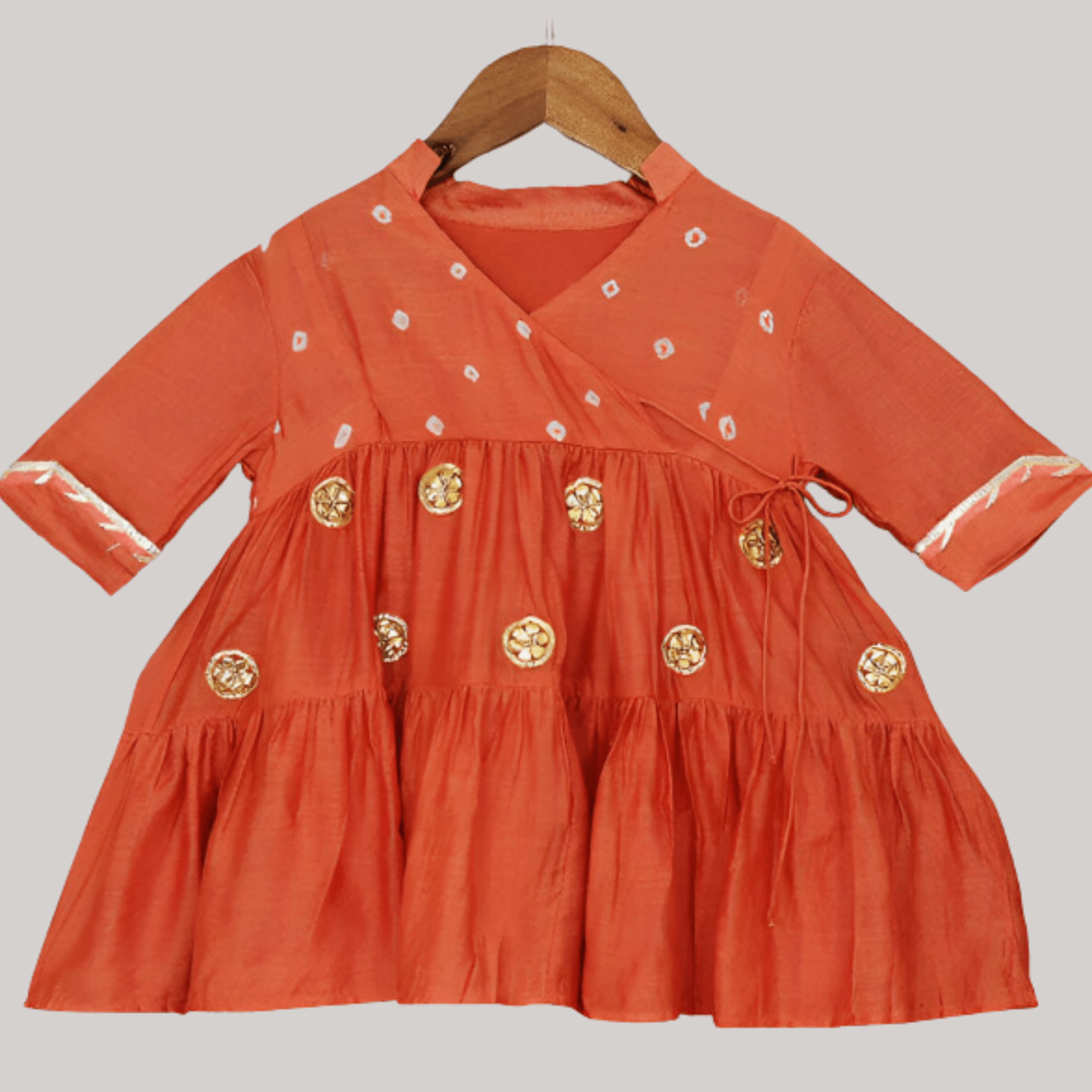 Girls Ethnic Gota Work Dress/Kurta - Orange - Totdot