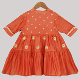Girls Ethnic Gota Work Dress/Kurta - Orange - Totdot