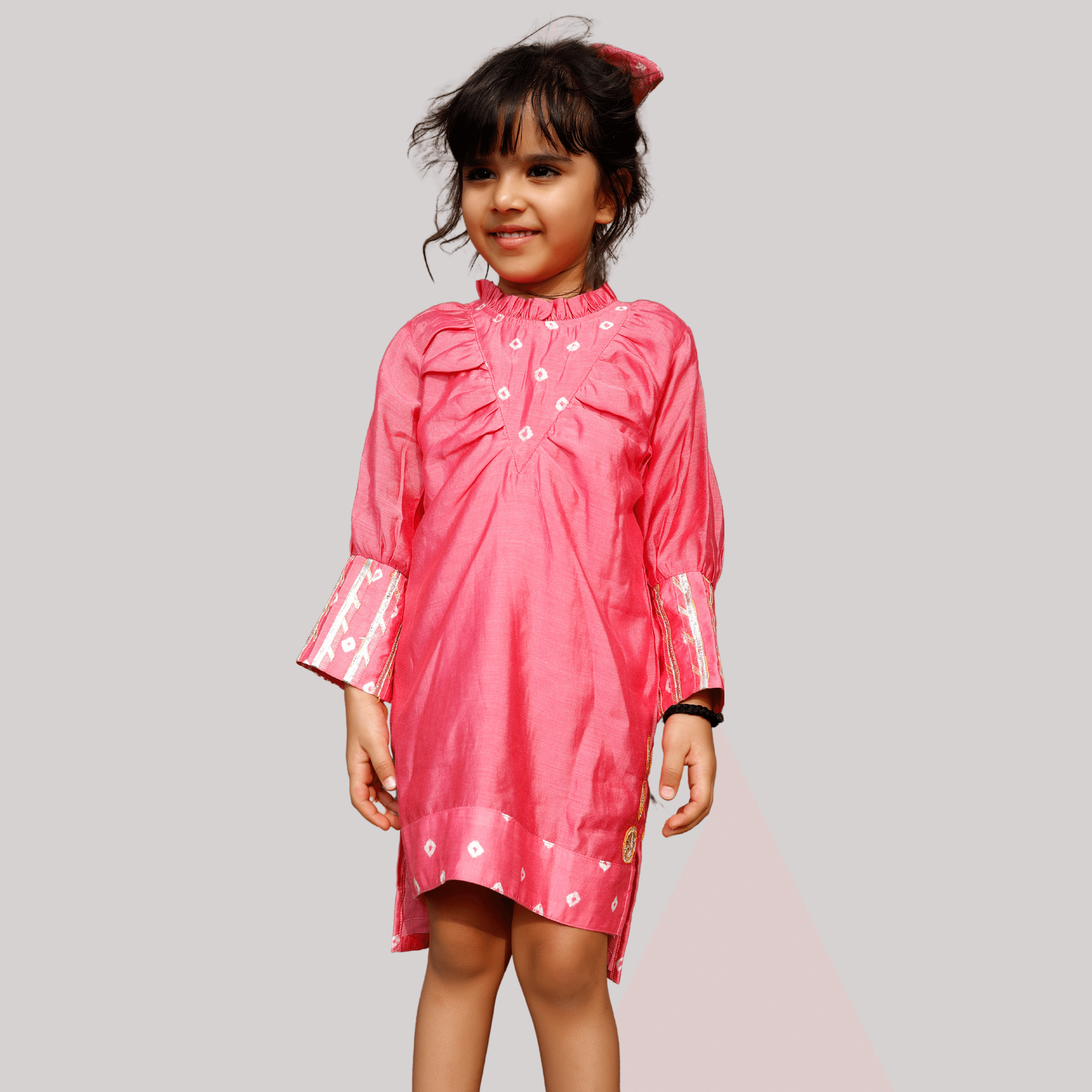 Girls Ethnic Gota Work Dress/Kurta - Pink - Totdot