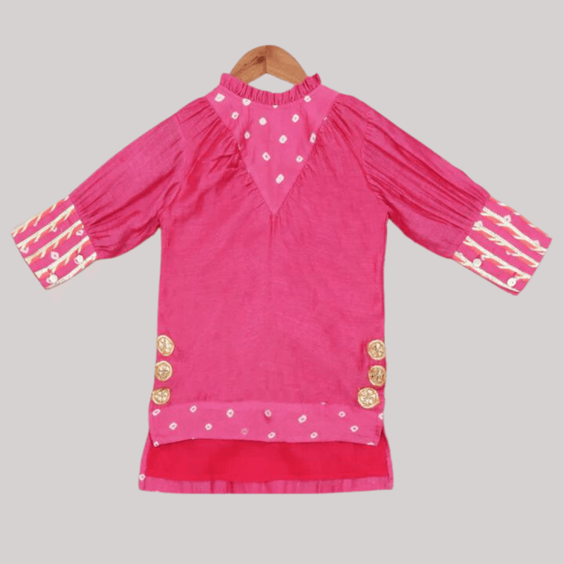 Girls Ethnic Gota Work Dress/Kurta - Pink - Totdot