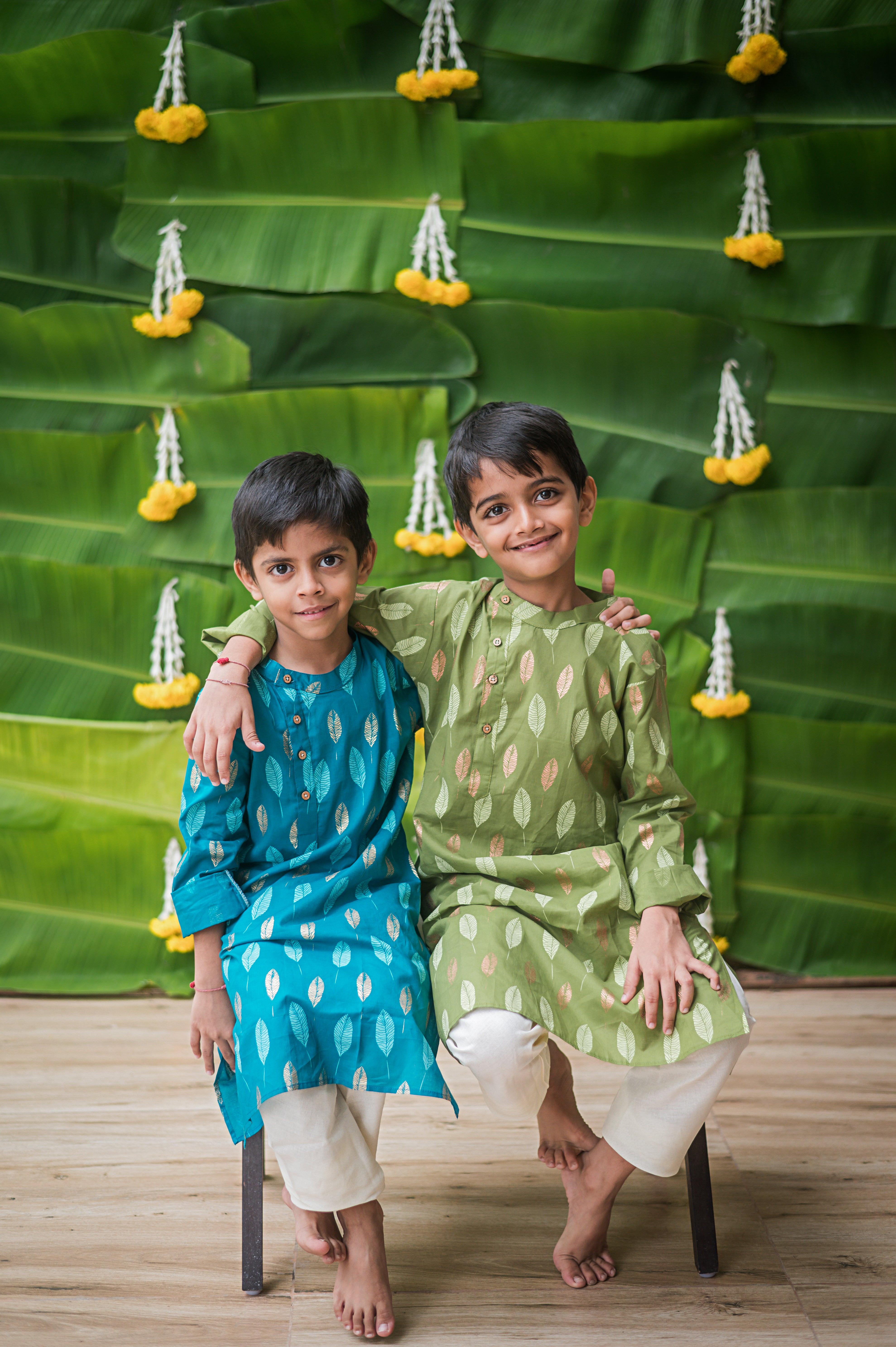 Gleaming Leaf Boys Ethnic Wear- Blue - Totdot