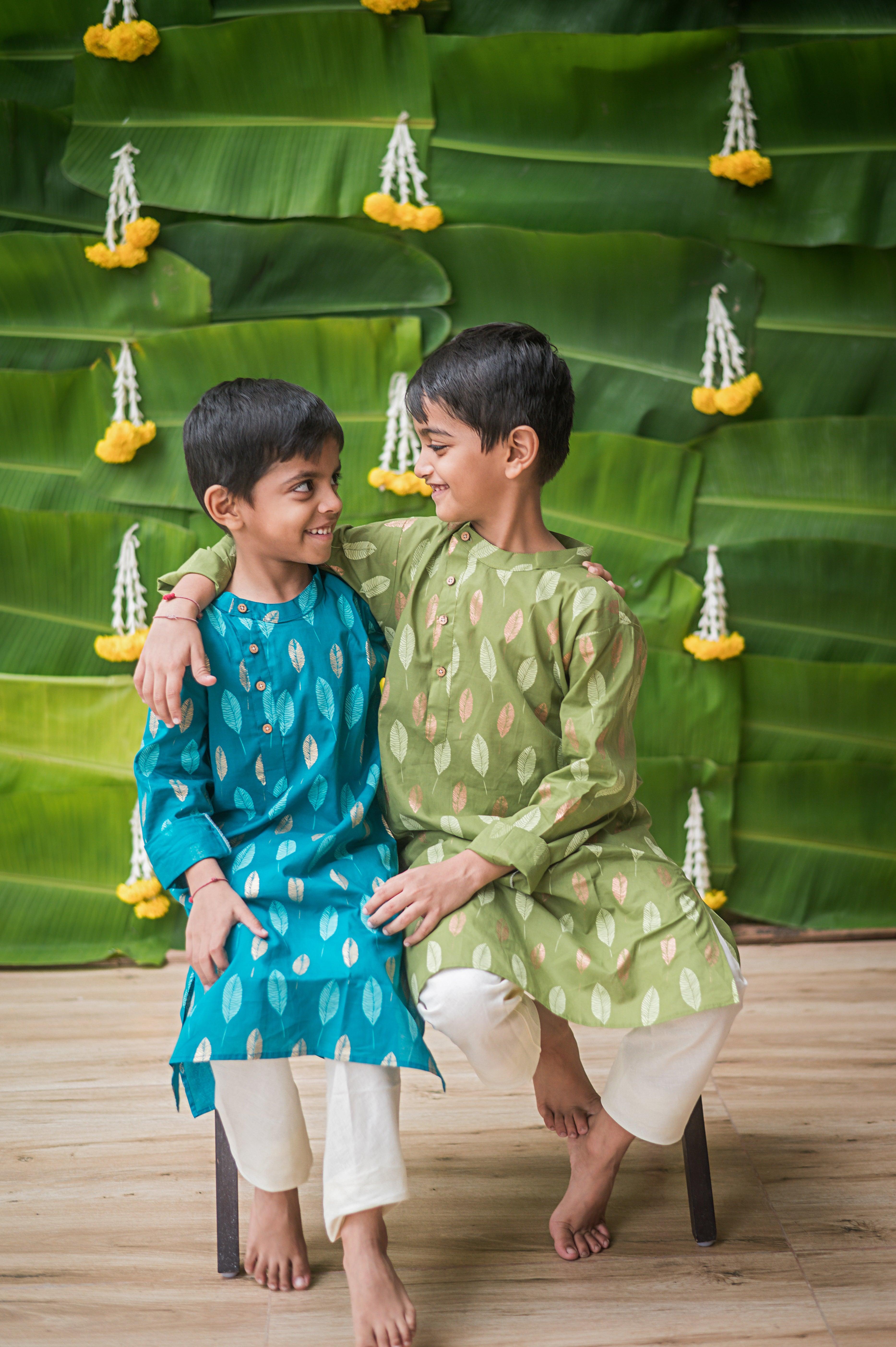 Gleaming Leaf Boys Ethnic Wear- Blue - Totdot