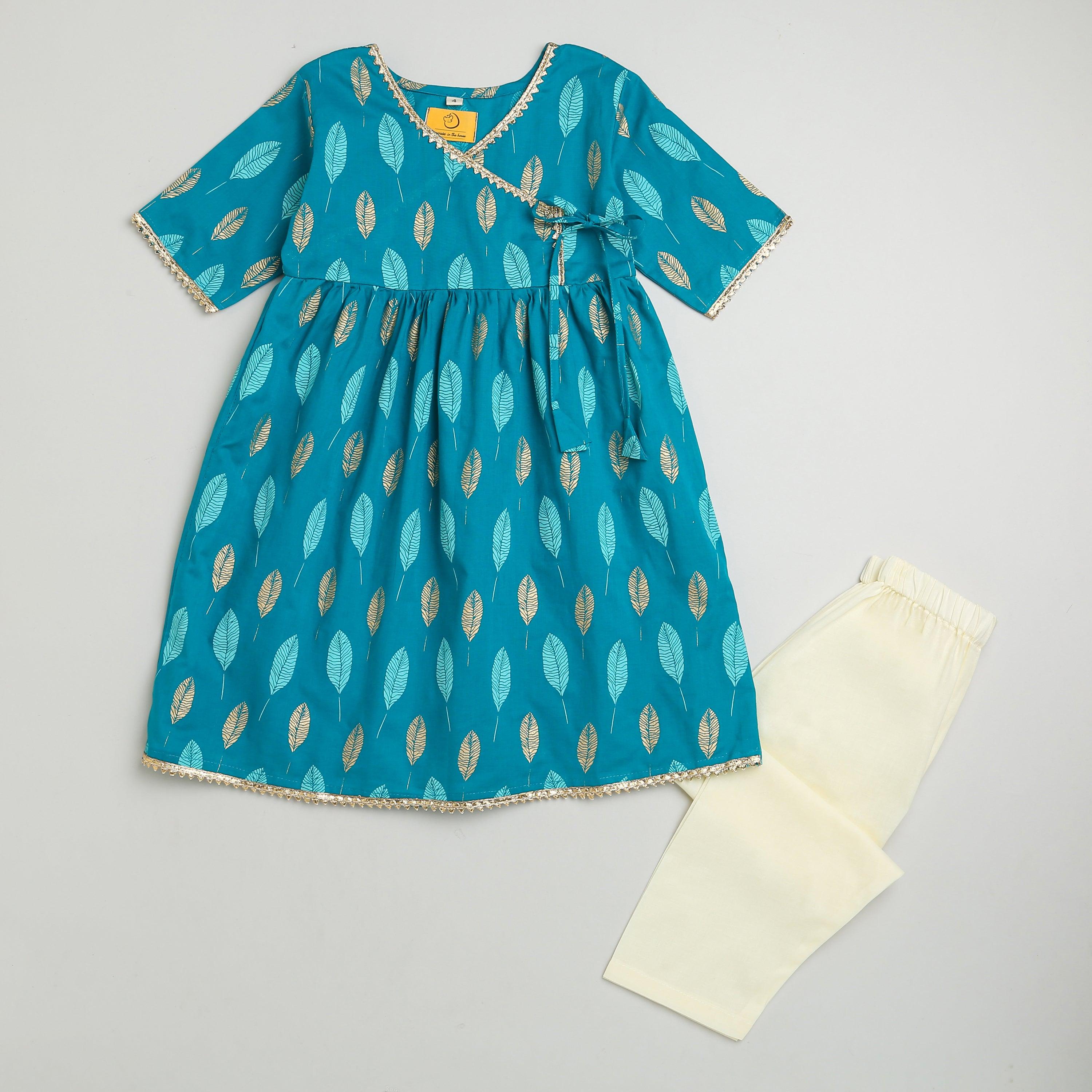 Gleaming Leaf Girls Ethnic Wear- Blue - Totdot