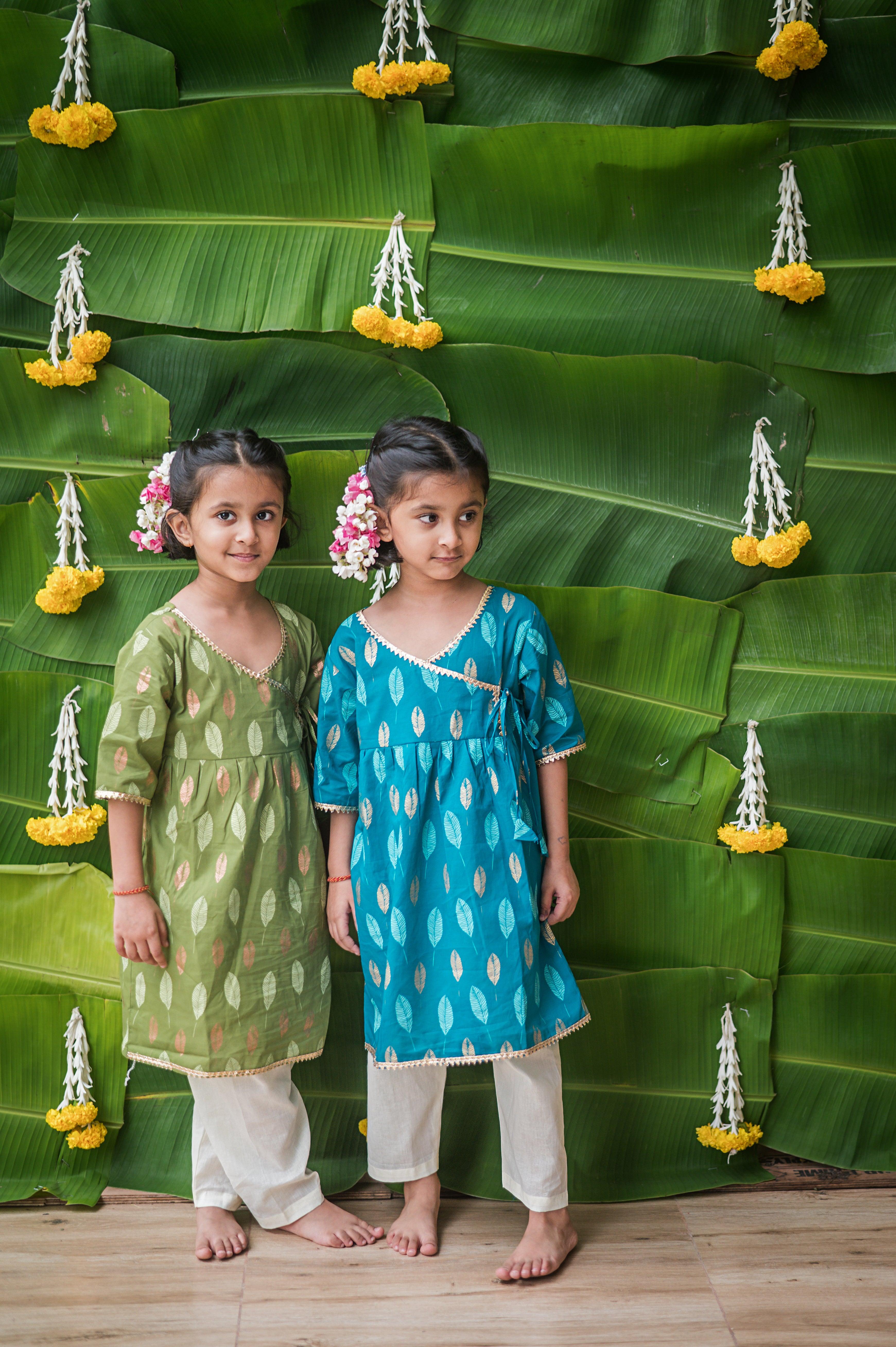 Gleaming Leaf Girls Ethnic Wear- Blue - Totdot