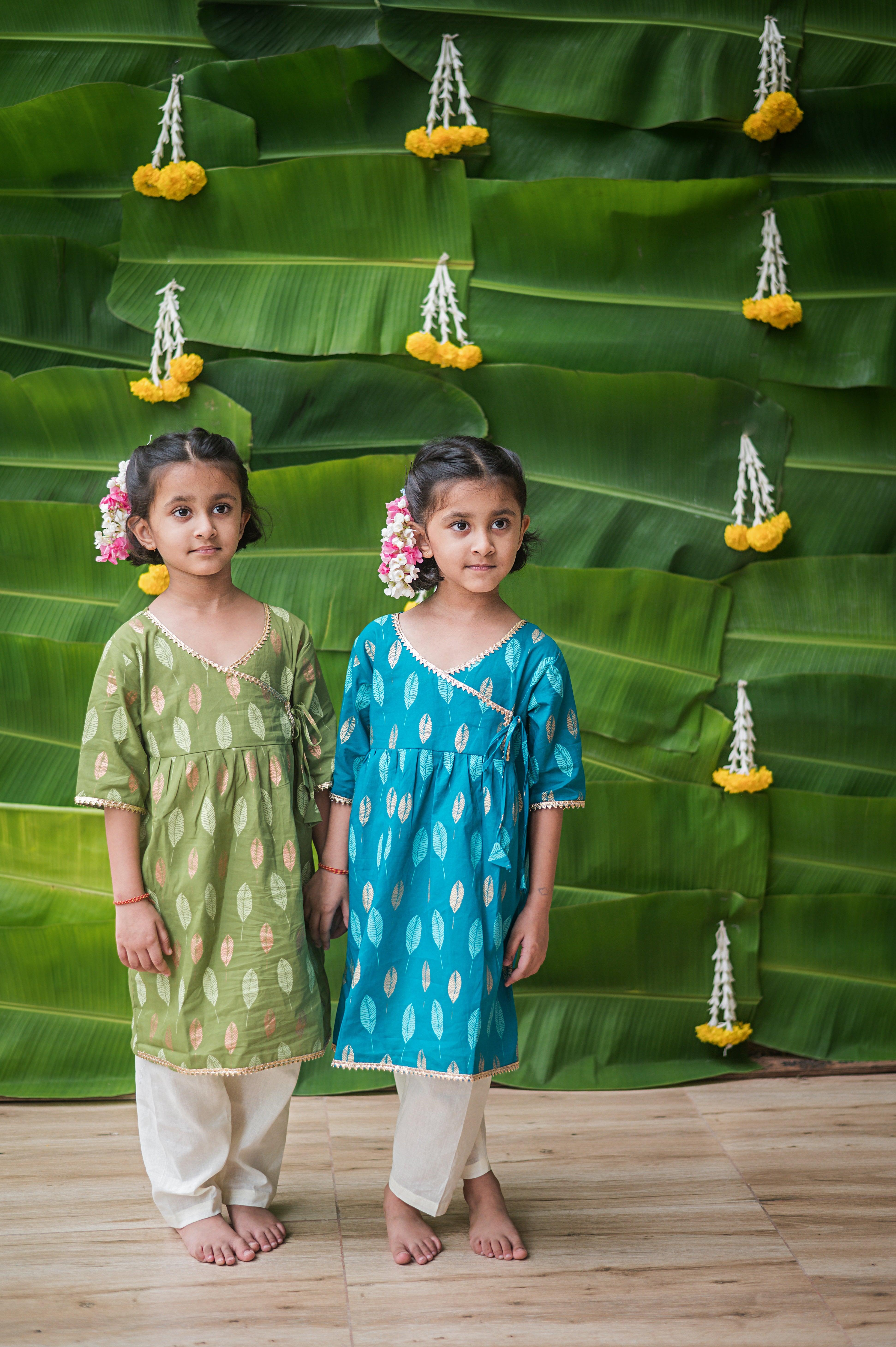 Gleaming Leaf Girls Ethnic Wear- Green - Totdot