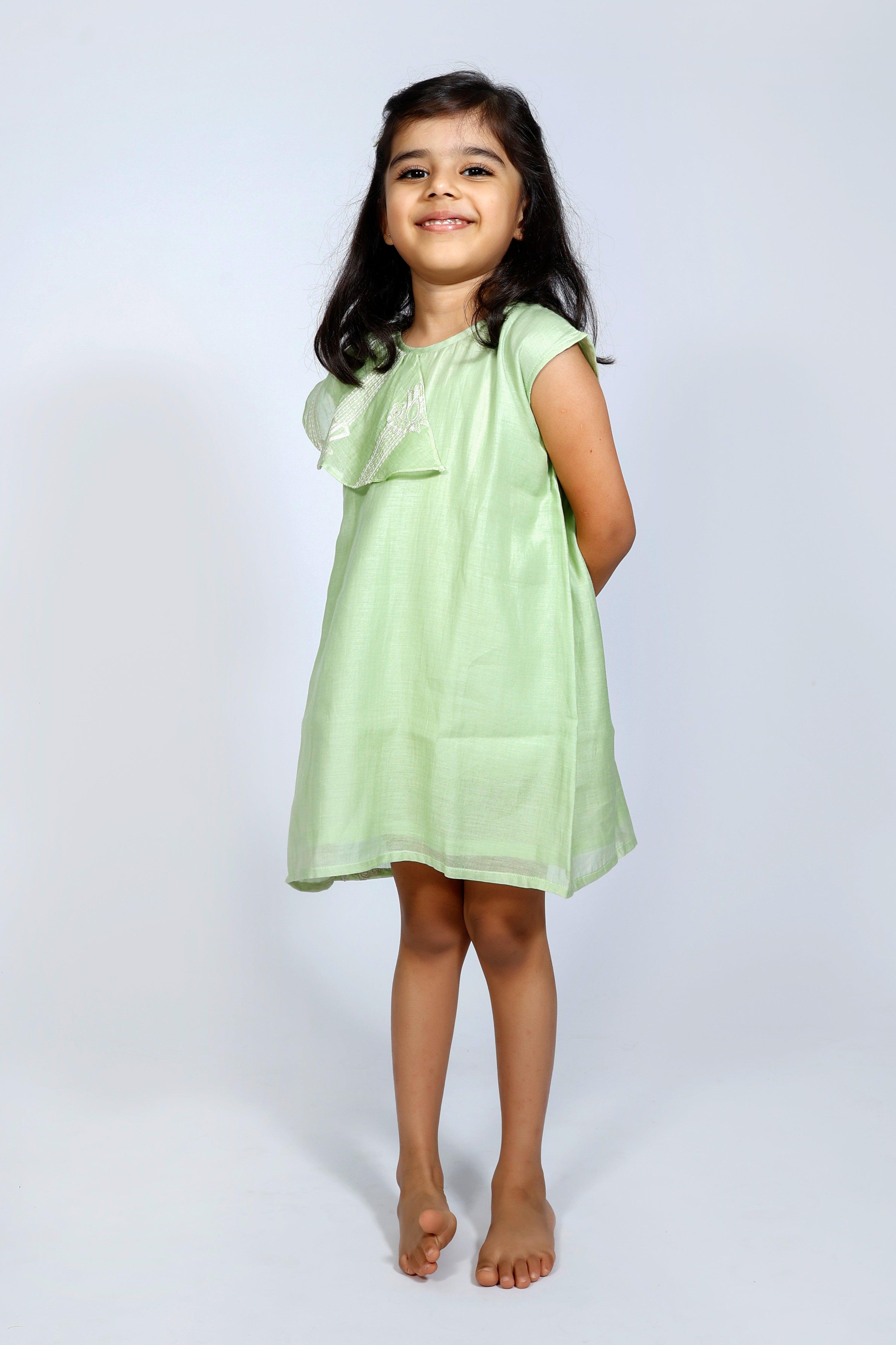 Green Chanderi Dress - Totdot