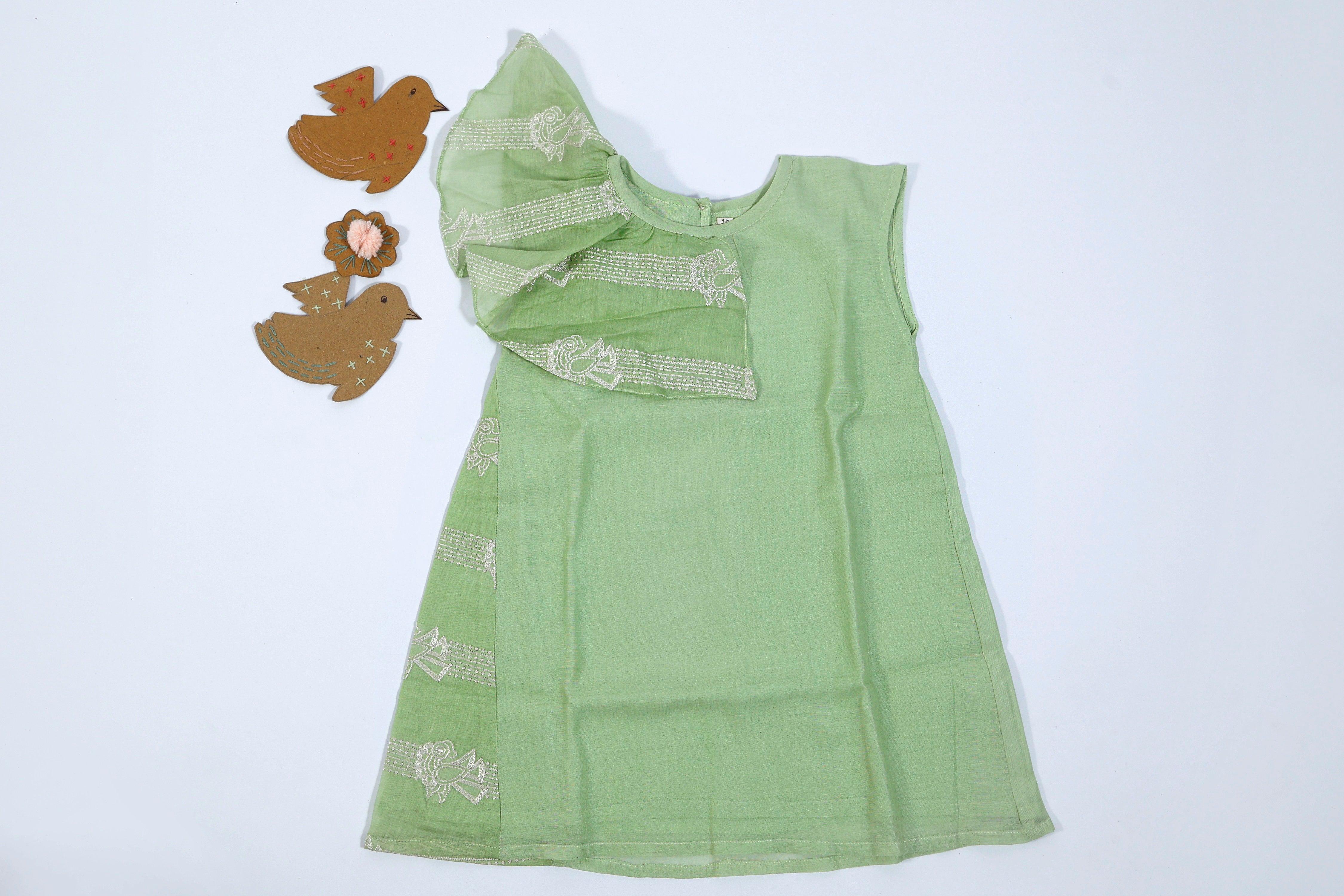 Green Chanderi Dress - Totdot