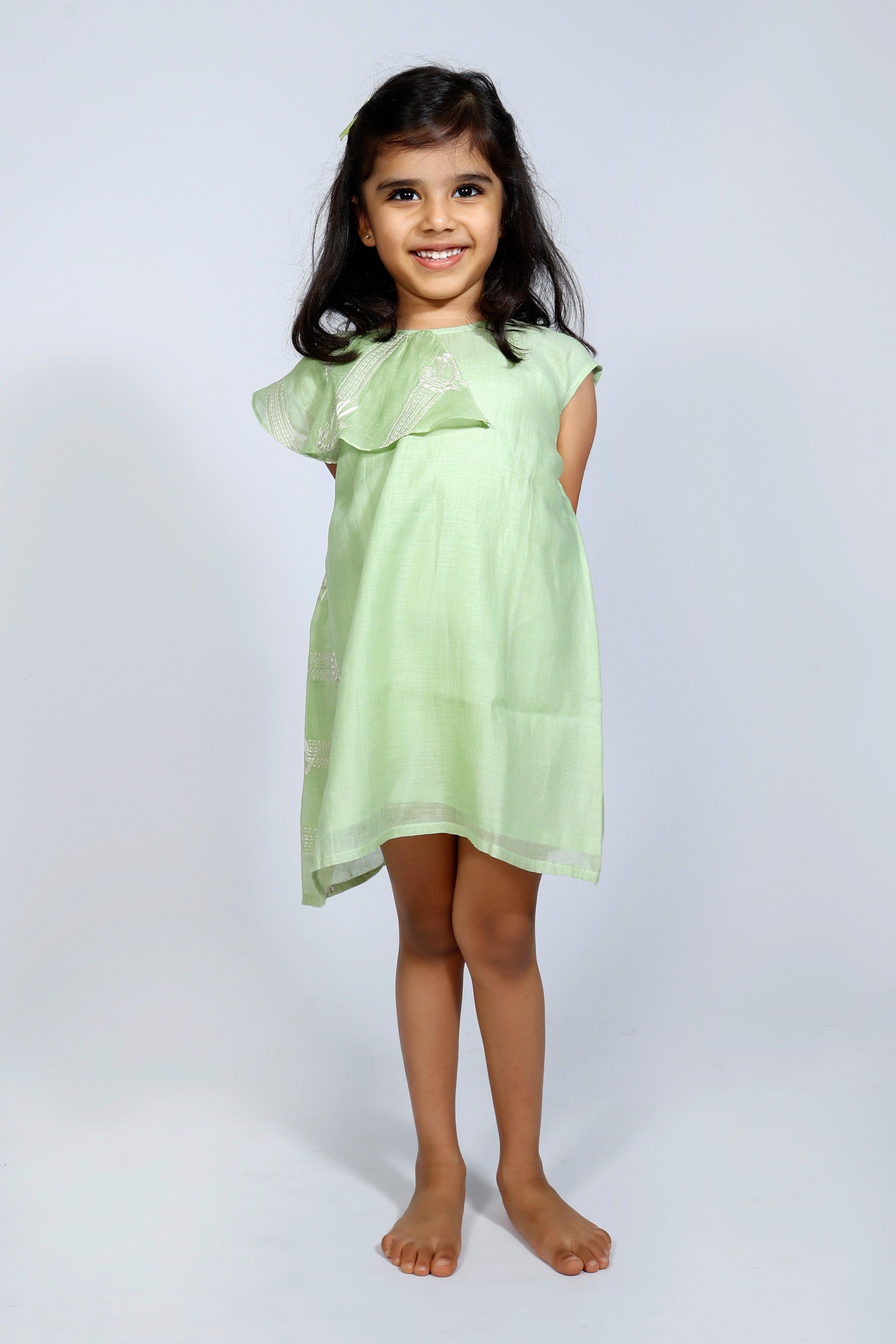 Green Chanderi Dress - Totdot