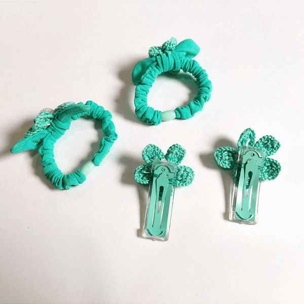 Green Clip and Hair Tie set - Totdot