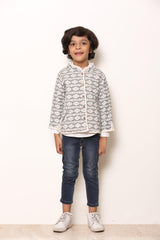 Grey and White - Quilted Full sleeves Jacket - Totdot