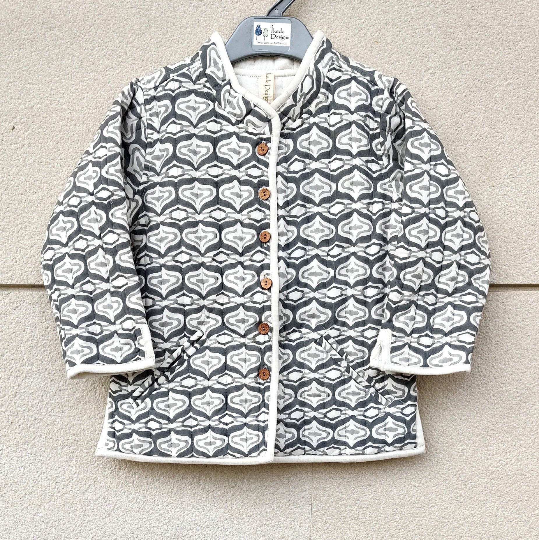 Grey and White - Quilted Full sleeves Jacket - Totdot