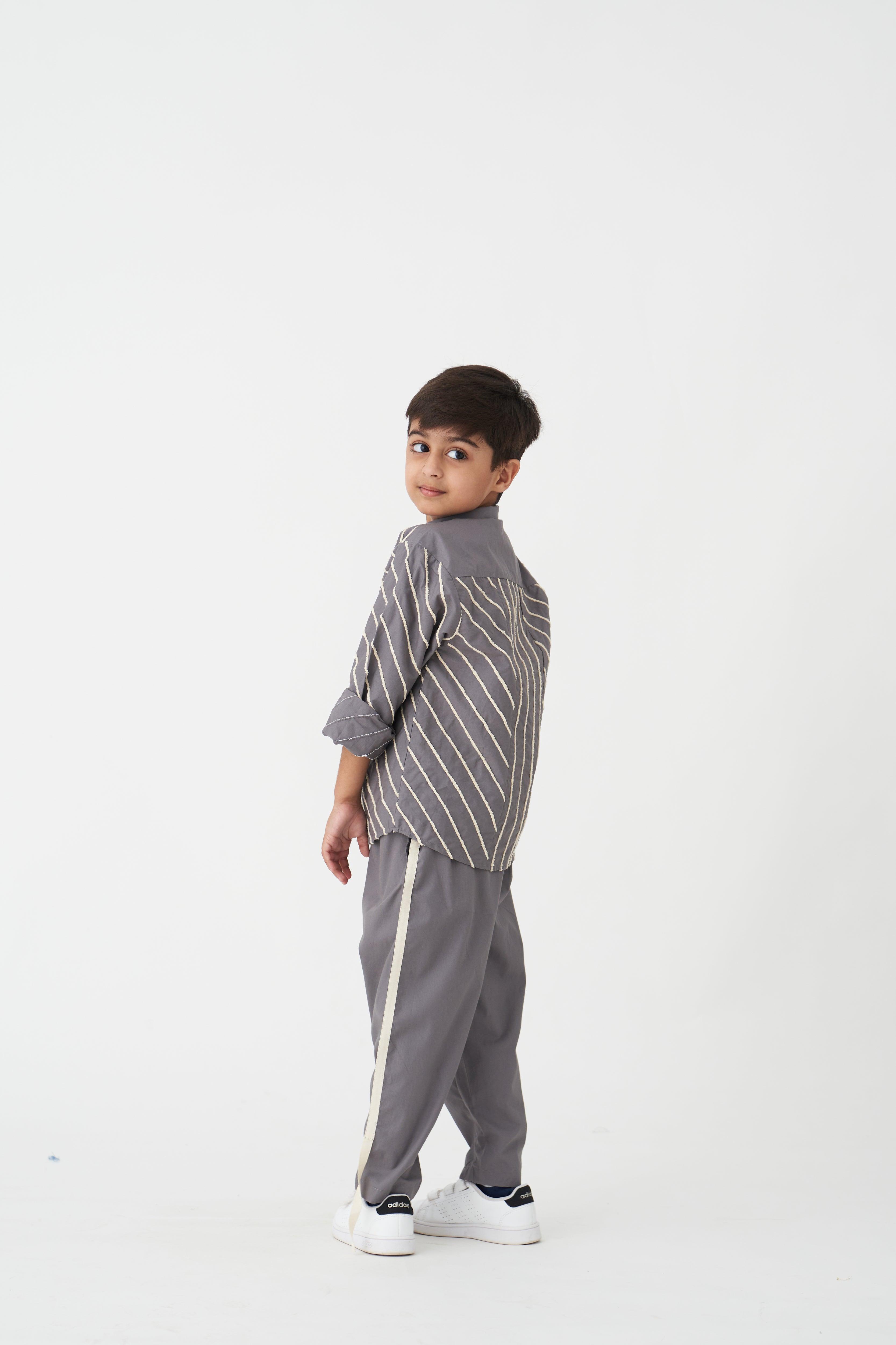 GREY SIDE TWILL TAPE PANT - Totdot