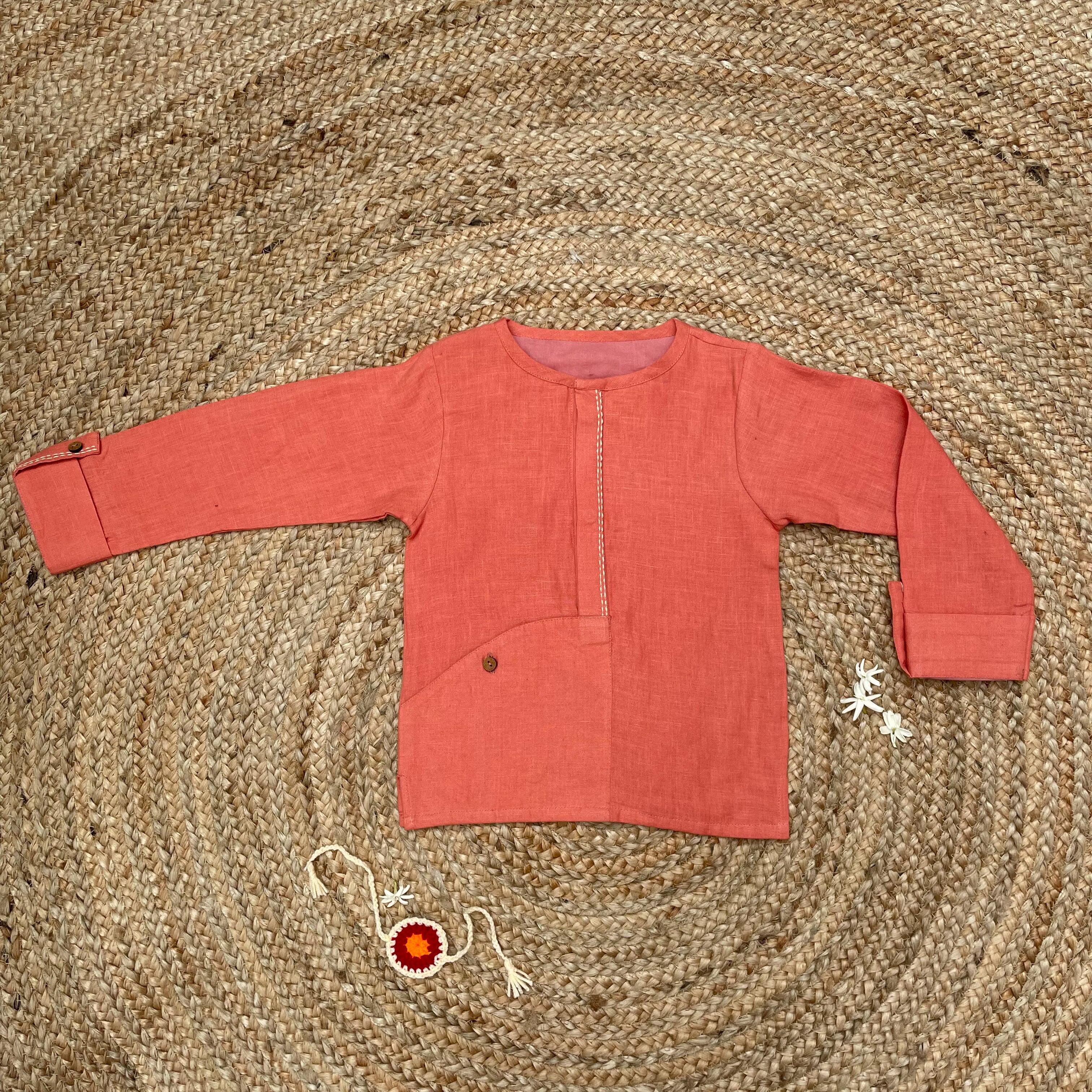 Handwoven Linen Kurta-Orange - Totdot