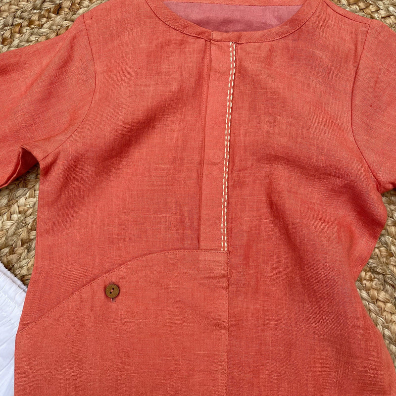 Handwoven Linen Kurta-Orange - Totdot