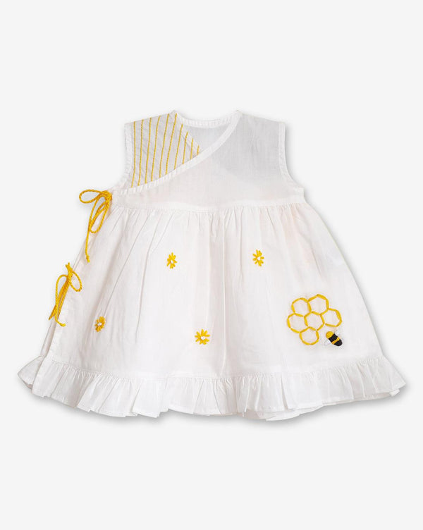 Honeycomb-Organic Cotton Hand Embroidered Girls Jhabla/Dress - Totdot