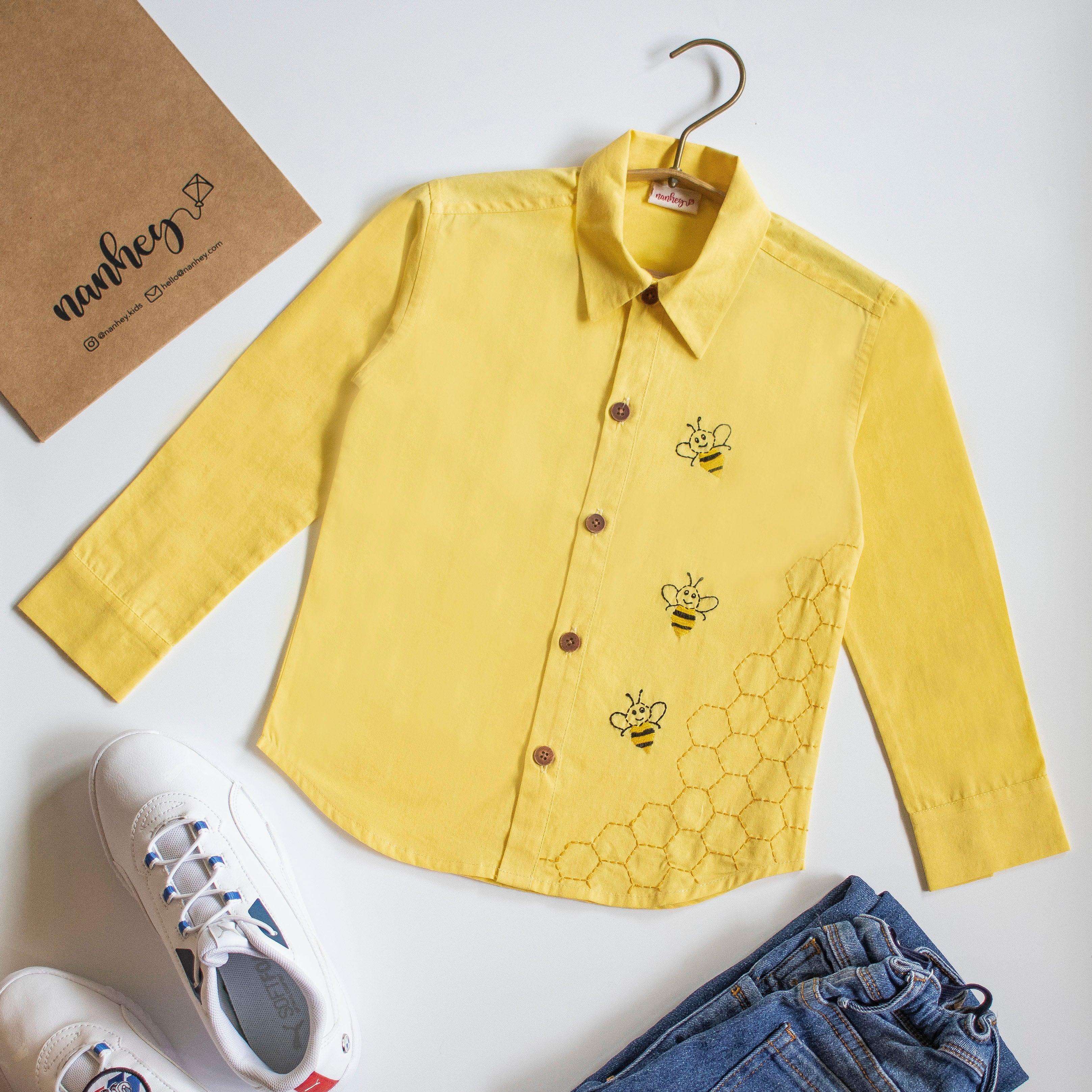 Honeycombed Bumblebee Embroidered Formal Shirt - Totdot