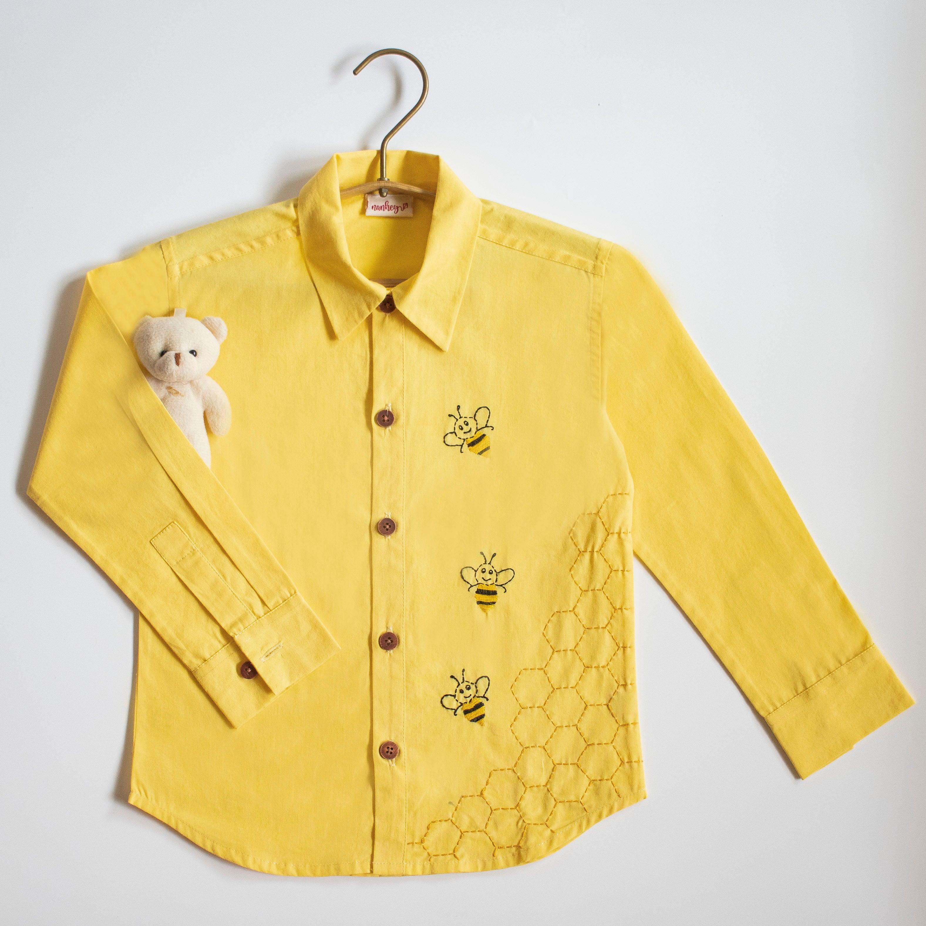 Honeycombed Bumblebee Embroidered Formal Shirt - Totdot