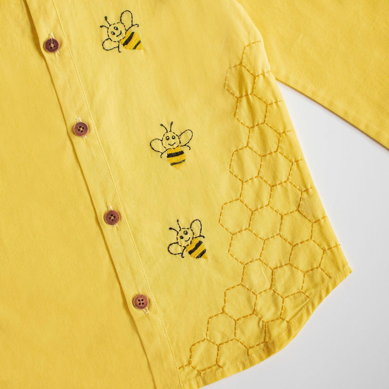 Honeycombed Bumblebee Embroidered Formal Shirt - Totdot