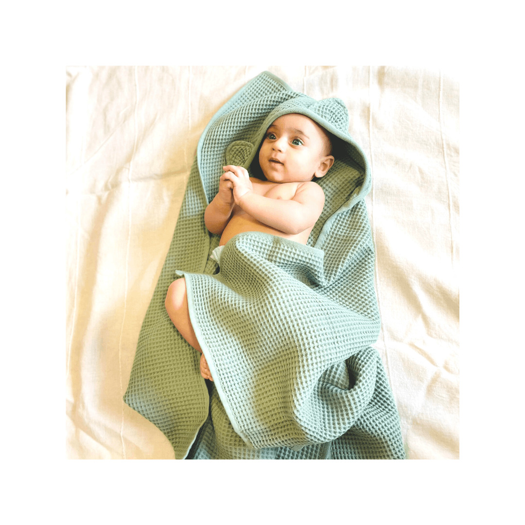 Hooded Waffle Towel - Natural Sage - Totdot