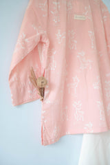I want to be like grandpa’ kurta pajama set in peachy pink reindeers hand block print - Totdot