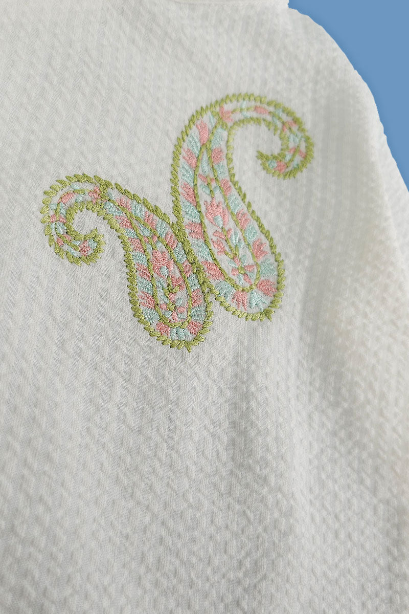 Paisley - Cotton Embroidered White Kurta paired with Pajama Pants