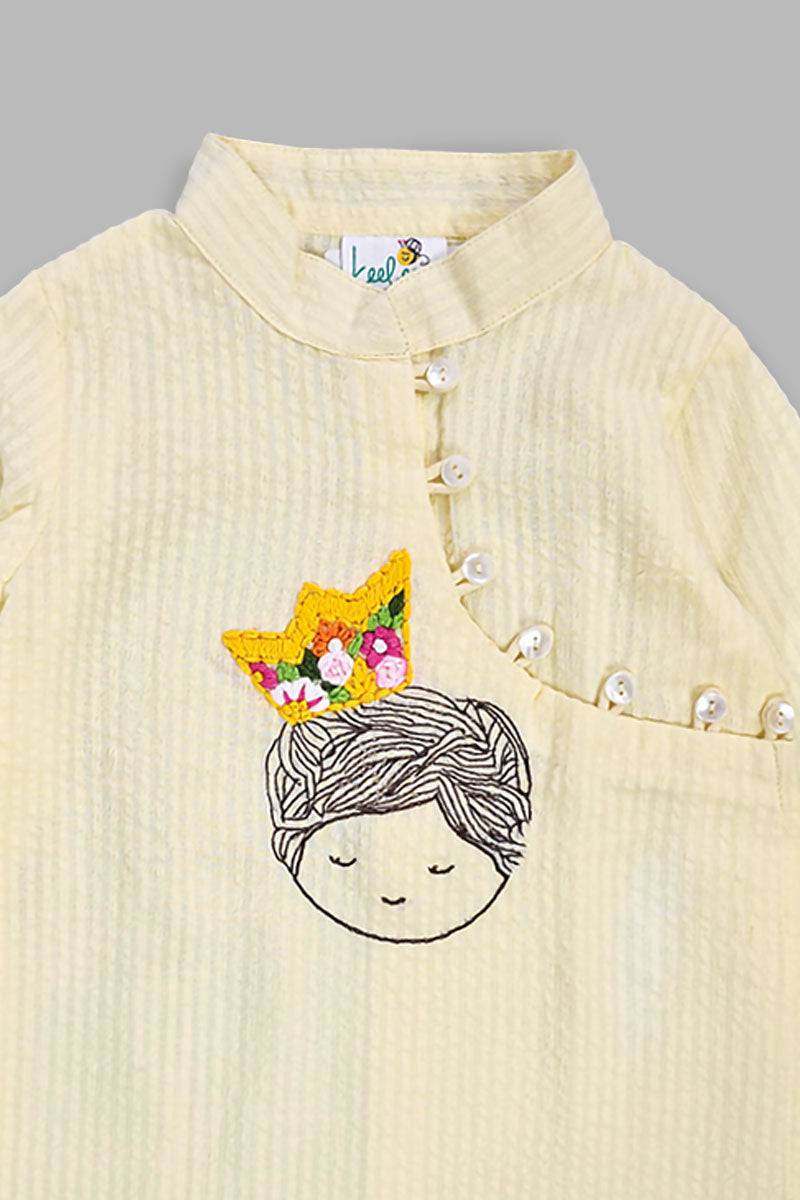 Little Prince - Cotton Hand Embroidered Yellow Kurta paired with Pajama Pants