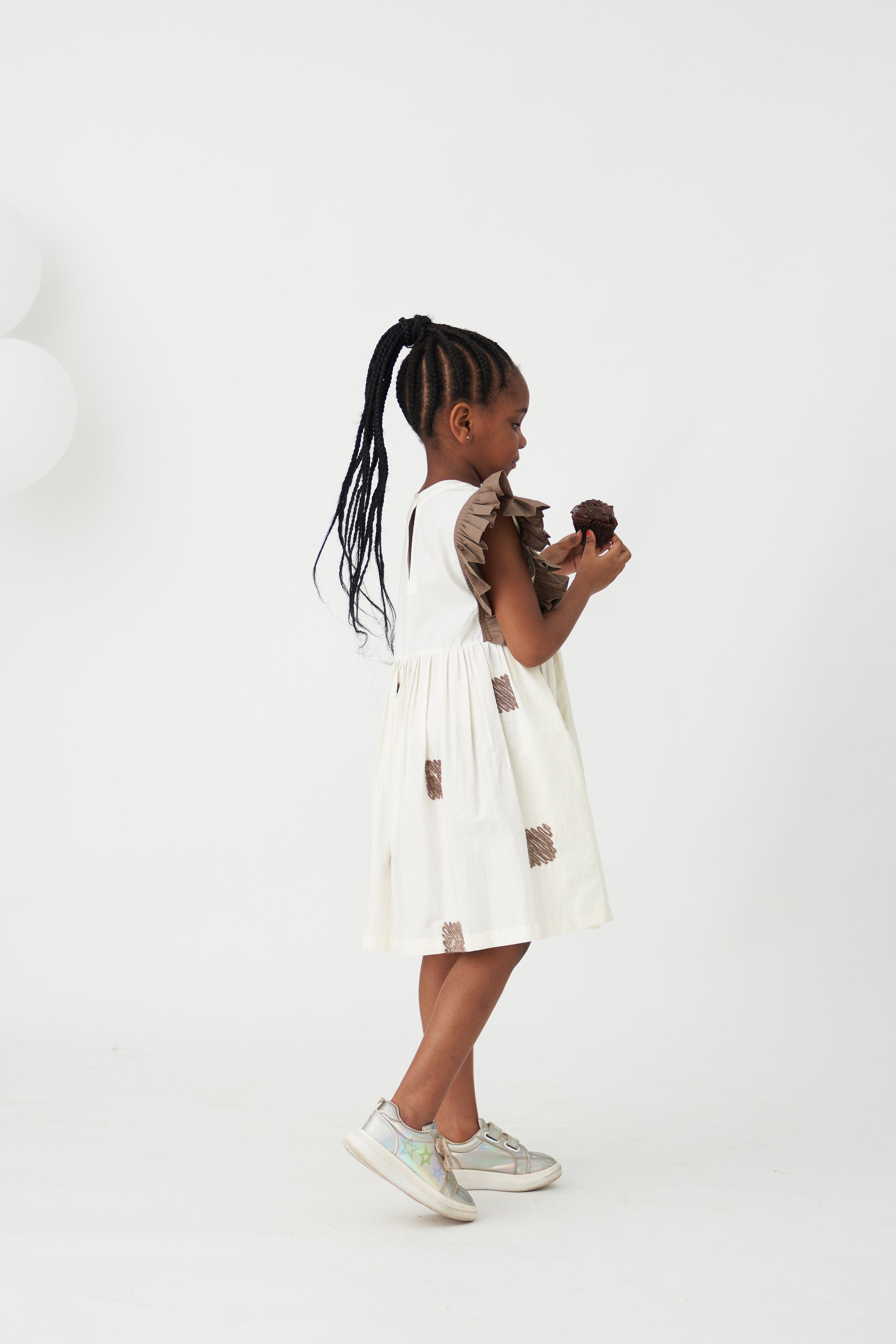 IVORY SIDE FRILL DRESS - Totdot