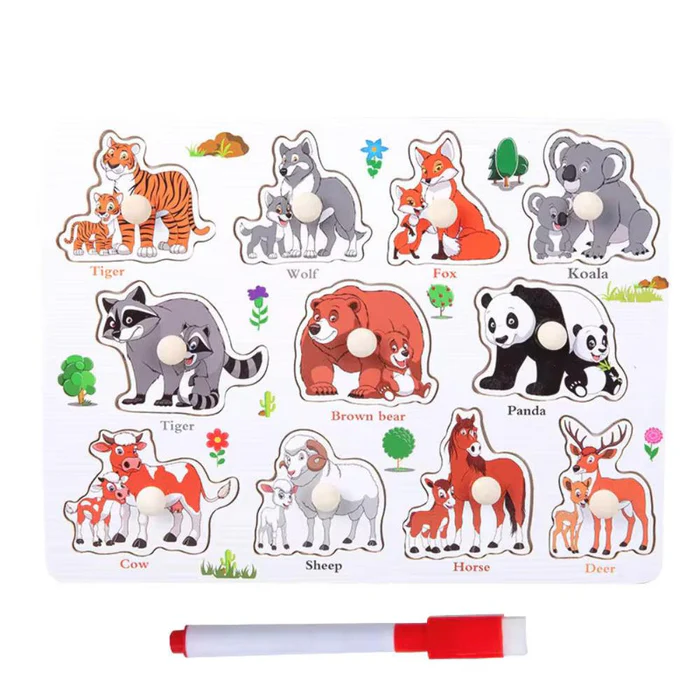 Jungle Animal And Babies Knob Puzzle