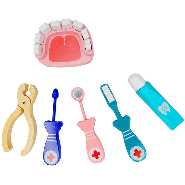 Kids Dentist Toy Set (6 Pcs) | Pretend Play Wooden Doctor Set ( 1 Years + ) Imagination and Creativity - Totdot