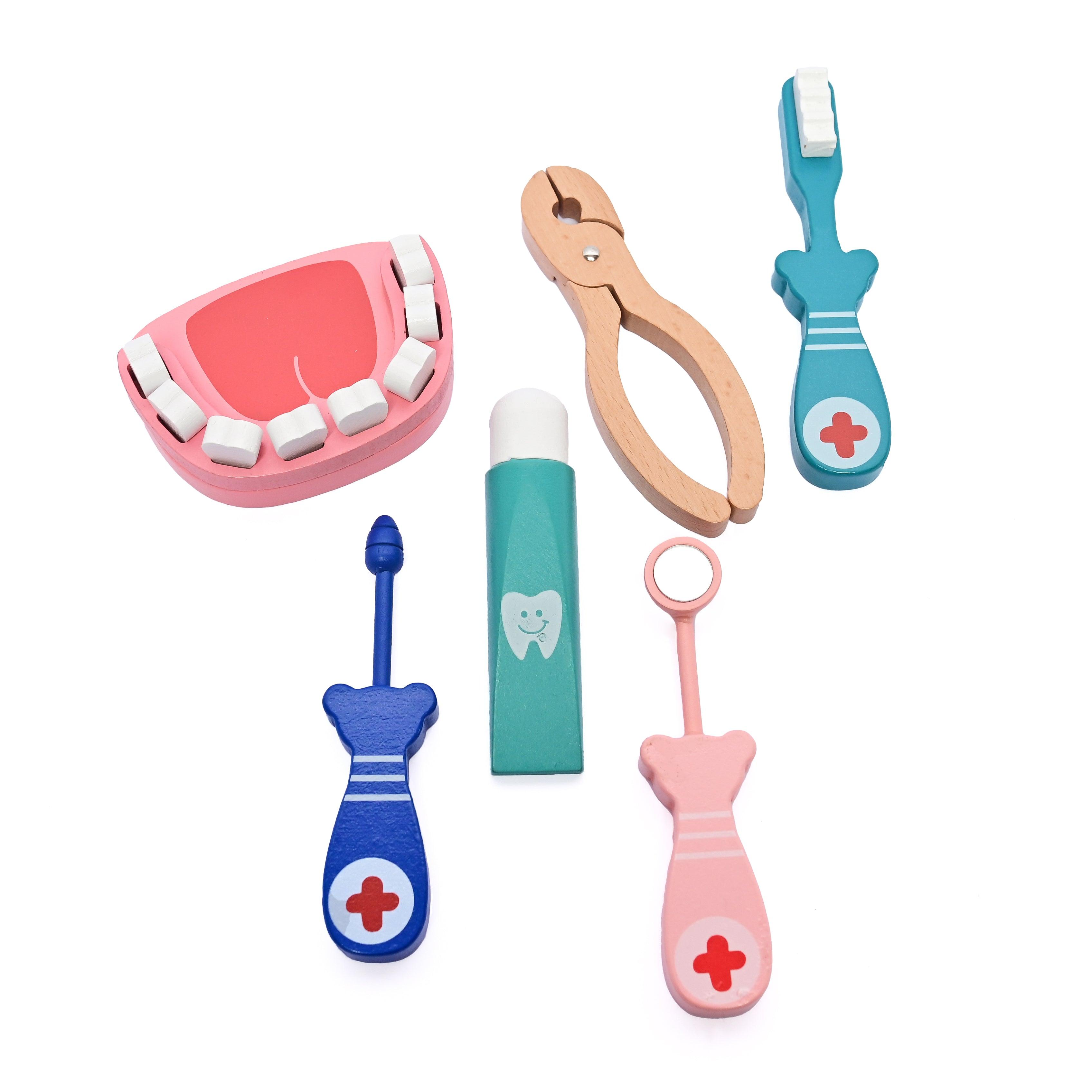 Kids Dentist Toy Set (6 Pcs) | Pretend Play Wooden Doctor Set ( 1 Years + ) Imagination and Creativity - Totdot