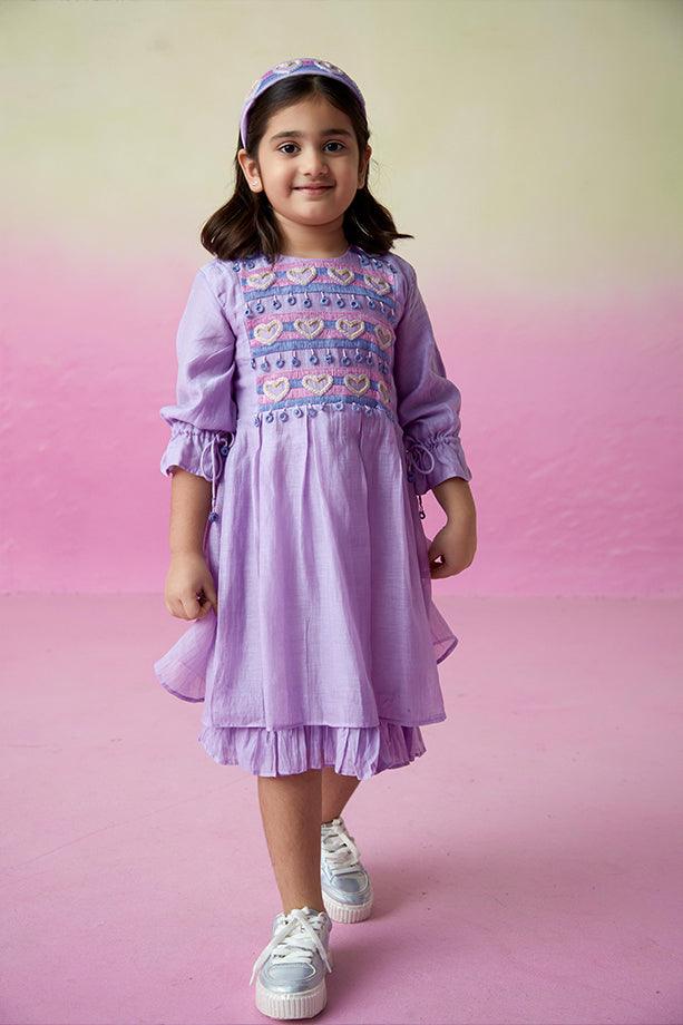 Lavender Blossom- Digital Lavender Hand Embroidered Dress for Girls - Totdot