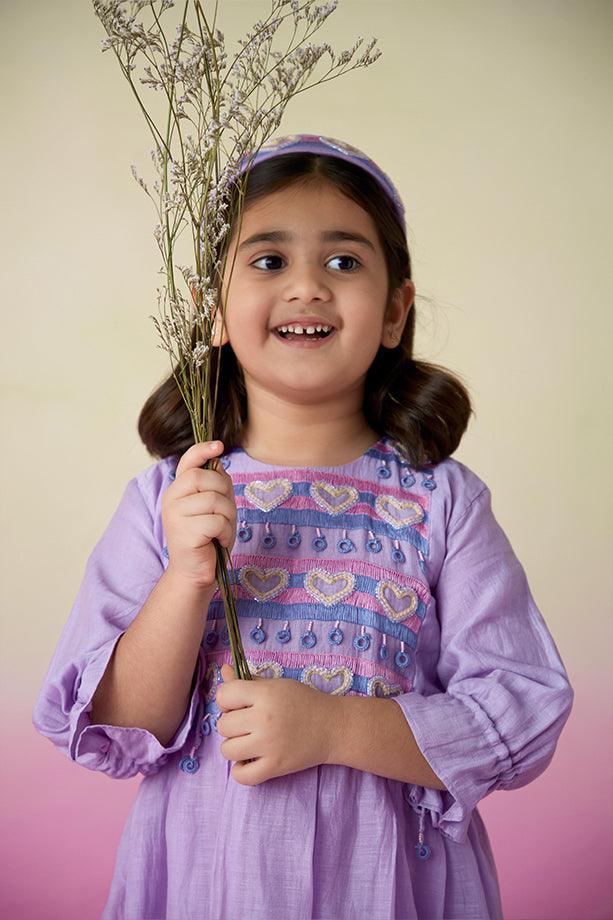 Lavender Blossom- Digital Lavender Hand Embroidered Dress for Girls - Totdot