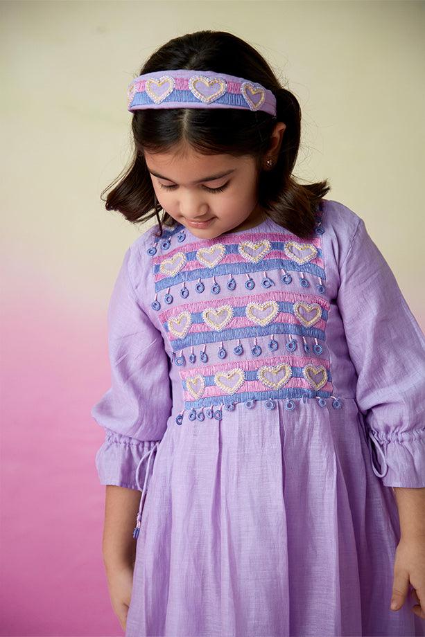 Lavender Blossom- Digital Lavender Hand Embroidered Dress for Girls - Totdot